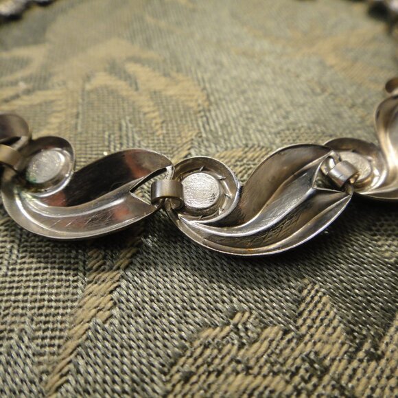 Necklace Blue Faux Turquoise Silver Tone Leaves Choker 16.5" - Picture 10 of 11